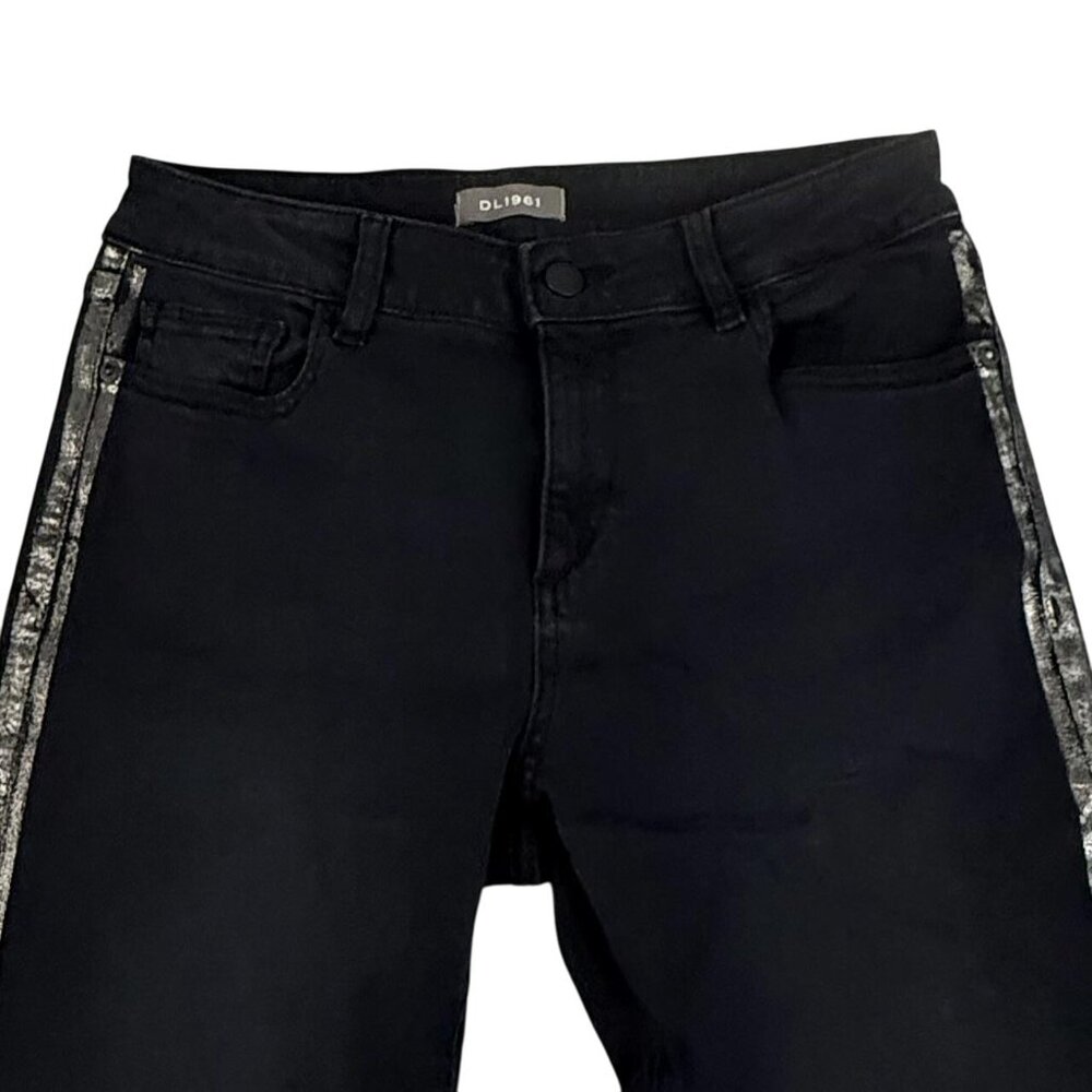 DL1961 Jeans Womens 28 Florence Cropped Instasculpt Skinny Metallic Stripe Black - Picture 2 of 16